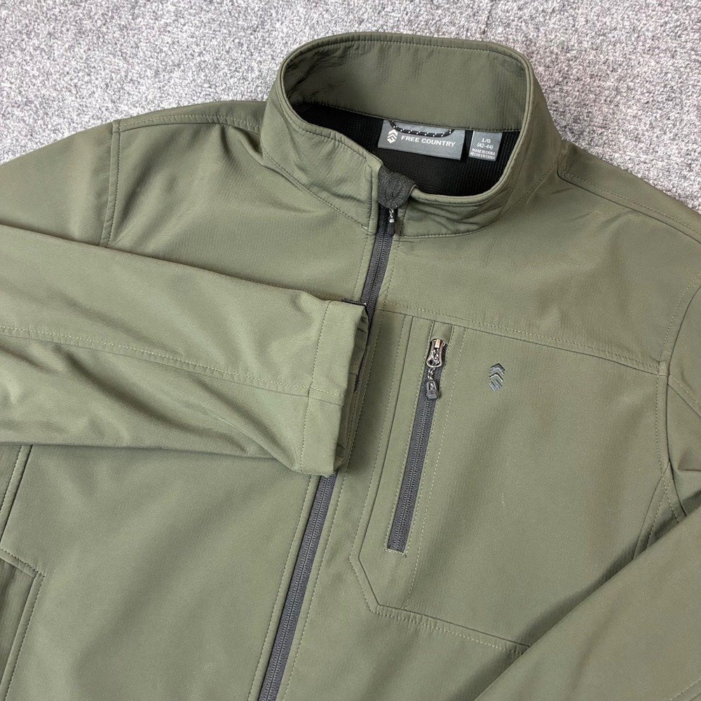 Free Country Mens Softshell Jacket Large Olive Green Water Resistant Full‎ Zip